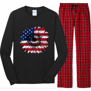 American Flag Sunflower 4th of July Independence USA Day Long Sleeve Pajama Set