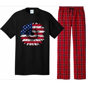 American Flag Sunflower 4th of July Independence USA Day Pajama Set