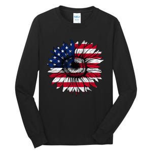 American Flag Sunflower 4th of July Independence USA Day Tall Long Sleeve T-Shirt