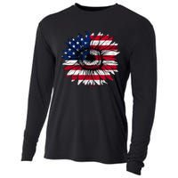 American Flag Sunflower 4th of July Independence USA Day Cooling Performance Long Sleeve Crew