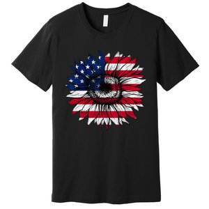 American Flag Sunflower 4th of July Independence USA Day Premium T-Shirt