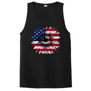 American Flag Sunflower 4th of July Independence USA Day PosiCharge Competitor Tank