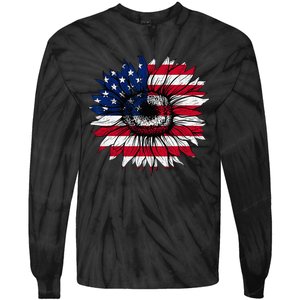 American Flag Sunflower 4th of July Independence USA Day Tie-Dye Long Sleeve Shirt