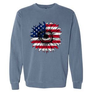 American Flag Sunflower 4th of July Independence USA Day Garment-Dyed Sweatshirt