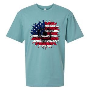 American Flag Sunflower 4th of July Independence USA Day Sueded Cloud Jersey T-Shirt