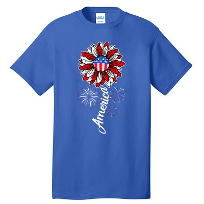 America Flag Sunflower 4th Of July Funny Mom Dad Gift Tall T-Shirt