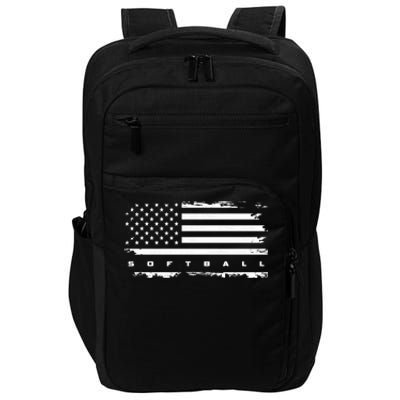 American Flag Softball Gift Softball Funny Gift Impact Tech Backpack