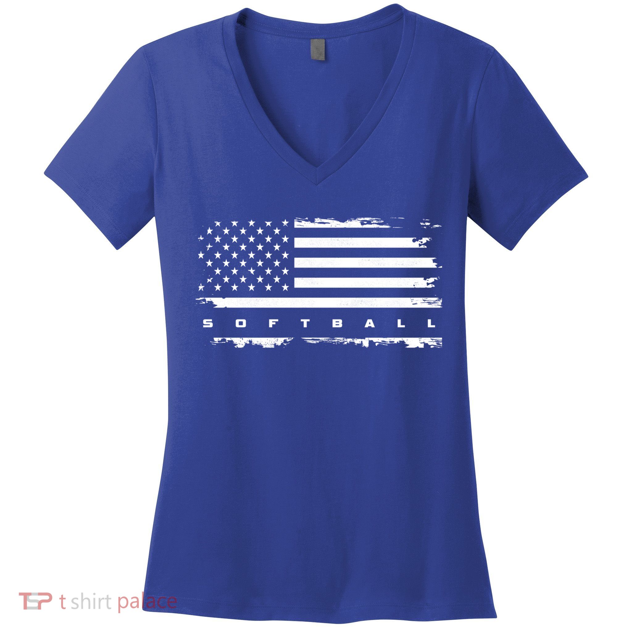 American Flag Softball Gift Softball Funny Gift Women's V-Neck T-Shirt