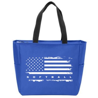 American Flag Softball Gift Softball Funny Gift Zip Tote Bag