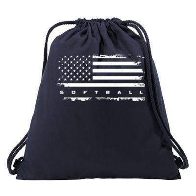 American Flag Softball Gift Softball Funny Gift Drawstring Bag