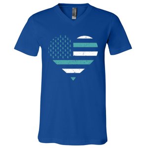 American Flag Sexual Assault Awareness Costume Ribbon Great Gift V-Neck T-Shirt