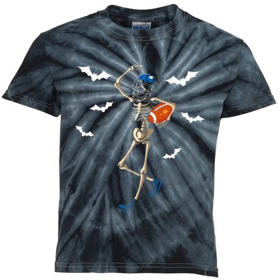 American Football Skeleton Halloween Football Fan Kids Tie-Dye T-Shirt