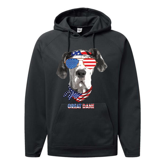 American Flag Shirts Great Dane Dog Lover Gifts Performance Fleece Hoodie