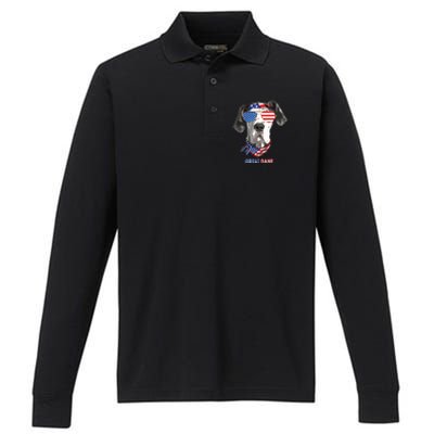 American Flag Shirts Great Dane Dog Lover Gifts Performance Long Sleeve Polo