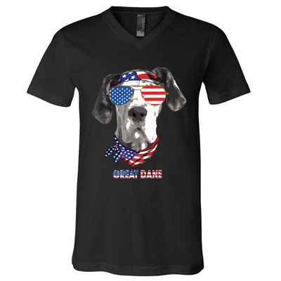 American Flag Shirts Great Dane Dog Lover Gifts V-Neck T-Shirt