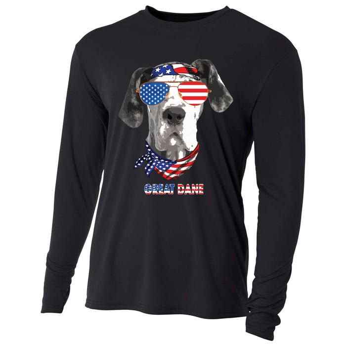 American Flag Shirts Great Dane Dog Lover Gifts Cooling Performance Long Sleeve Crew