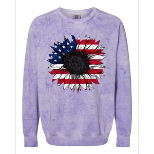 American Flag Sunflower 4th of July Independence USA Day Colorblast Crewneck Sweatshirt