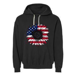 American Flag Sunflower 4th of July Independence USA Day Garment-Dyed Fleece Hoodie