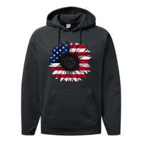 American Flag Sunflower 4th of July Independence USA Day Performance Fleece Hoodie