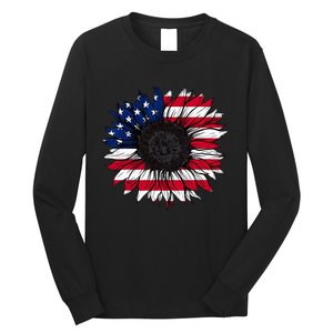 American Flag Sunflower 4th of July Independence USA Day Long Sleeve Shirt