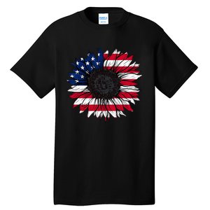 American Flag Sunflower 4th of July Independence USA Day Tall T-Shirt