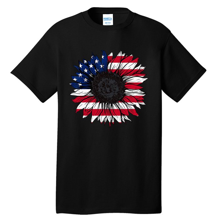 American Flag Sunflower 4th of July Independence USA Day Tall T-Shirt