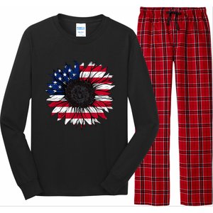 American Flag Sunflower 4th of July Independence USA Day Long Sleeve Pajama Set