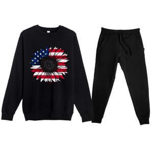 American Flag Sunflower 4th of July Independence USA Day Premium Crewneck Sweatsuit Set