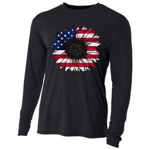 American Flag Sunflower 4th of July Independence USA Day Cooling Performance Long Sleeve Crew