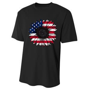 American Flag Sunflower 4th of July Independence USA Day Performance Sprint T-Shirt