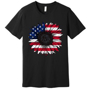 American Flag Sunflower 4th of July Independence USA Day Premium T-Shirt