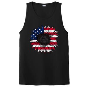 American Flag Sunflower 4th of July Independence USA Day PosiCharge Competitor Tank