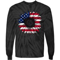 American Flag Sunflower 4th of July Independence USA Day Tie-Dye Long Sleeve Shirt