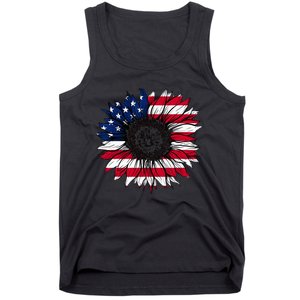 American Flag Sunflower 4th of July Independence USA Day Tank Top