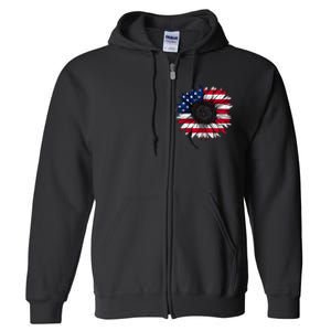 American Flag Sunflower 4th of July Independence USA Day Full Zip Hoodie