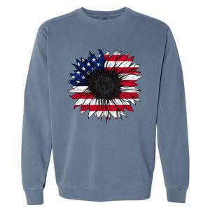 American Flag Sunflower 4th of July Independence USA Day Garment-Dyed Sweatshirt