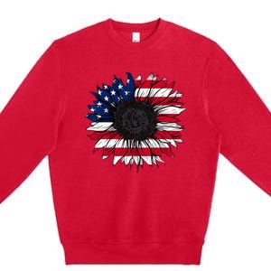 American Flag Sunflower 4th of July Independence USA Day Premium Crewneck Sweatshirt