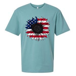 American Flag Sunflower 4th of July Independence USA Day Sueded Cloud Jersey T-Shirt