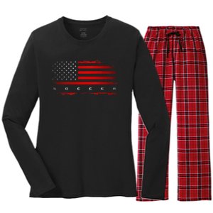 American Flag Soccer Apparel Soccer Women's Long Sleeve Flannel Pajama Set 