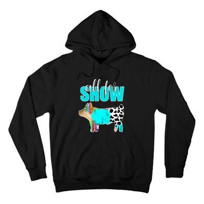 All For Show Livestock Pig Swine Cow Print Serape Turquoise Tall Hoodie