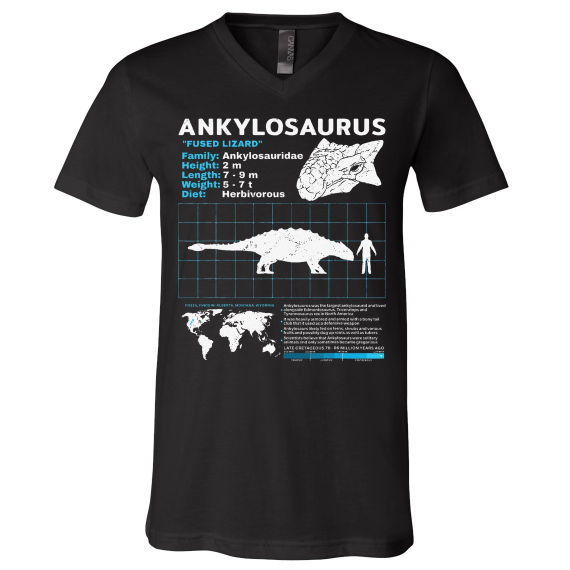 Ankylosaurus fact sheet Dinosaur Facts Gift V-Neck T-Shirt