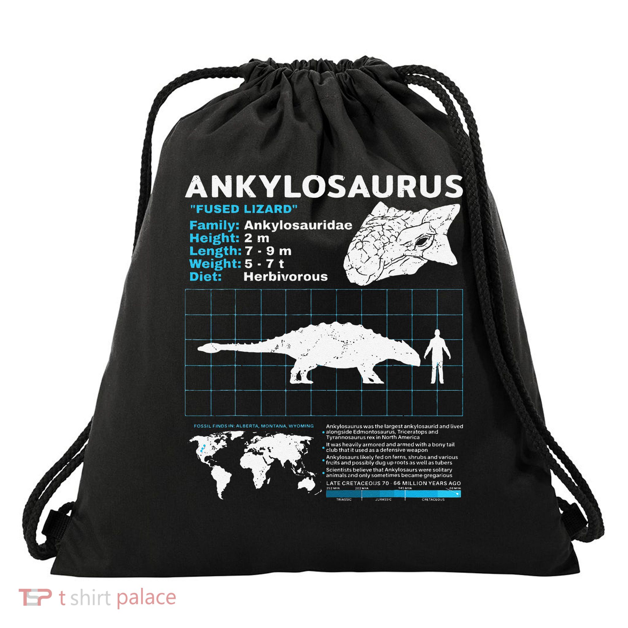Ankylosaurus fact sheet Dinosaur Facts Gift Drawstring Bag