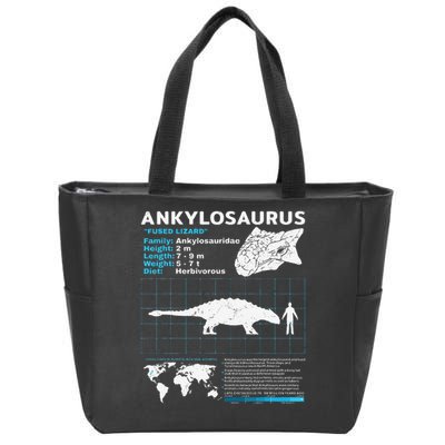 Ankylosaurus fact sheet Dinosaur Facts Gift Zip Tote Bag