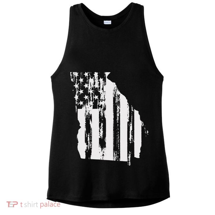 American Flag State Of Georgia Distressed Patriotic Ladies PosiCharge Tri-Blend Wicking Tank