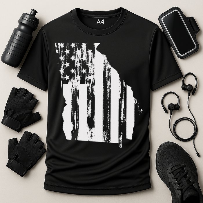 American Flag State Of Georgia Distressed Patriotic Cooling Performance Crew T-Shirt