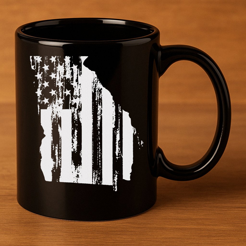 American Flag State Of Georgia Distressed Patriotic 11oz C Handle Ceramic Mug