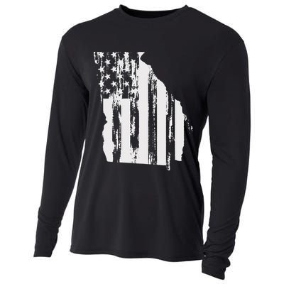 American Flag State Of Georgia Distressed Patriotic Cooling Performance Long Sleeve Crew