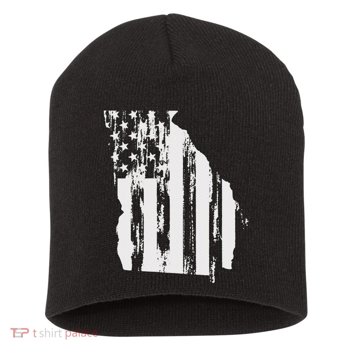 American Flag State Of Georgia Distressed Patriotic Short Acrylic Beanie