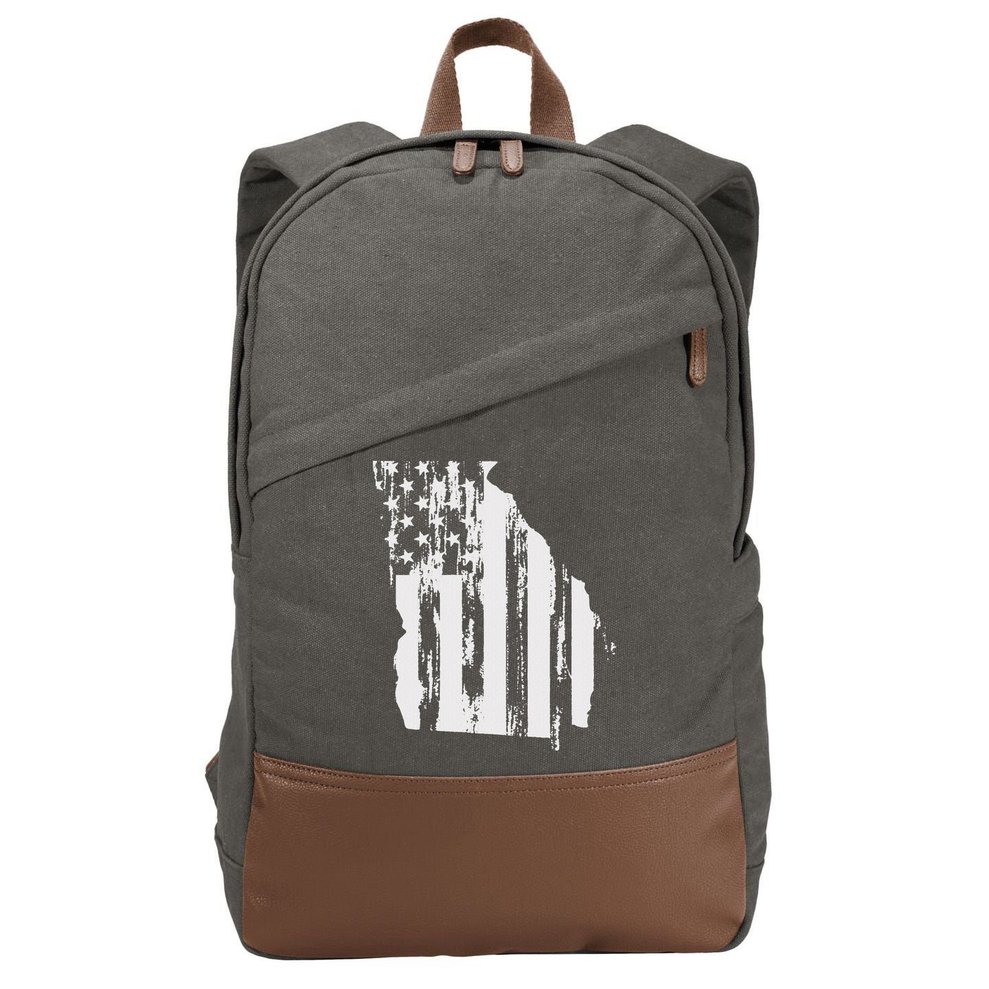 American Flag State Of Georgia Distressed Patriotic Cotton Canvas Backpack