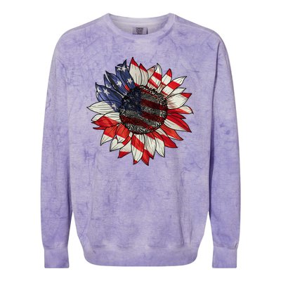 American Flag Sunflower 4th Of July Colorblast Crewneck Sweatshirt